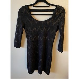 Just Me Gold & Black Zig Zag Bodycon Mini Dress
